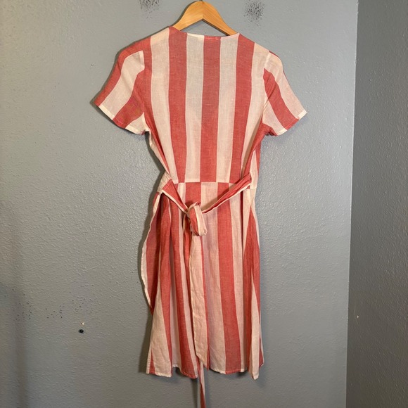 Marine Layer Womens Frances Wrap Mini‎ Dress Red White Stripe Size Small Linen - Picture 9 of 13